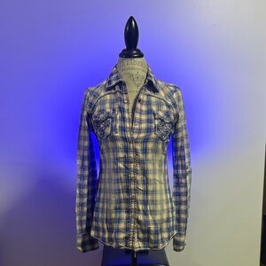 Roar Blue and Yellow Plaid Shirt